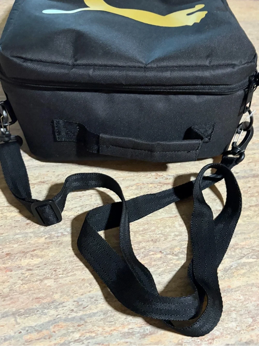 NWT Puma Black Shoe Bag with Gold Logo with detachable strap